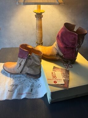 A.S.98 Two-Tone Suede & Leather Ankle Boots in Tan and Burgundy